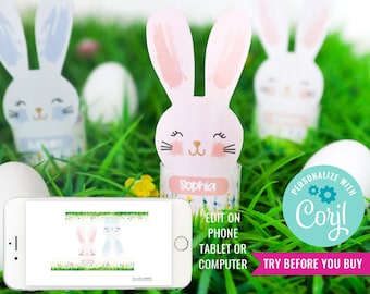 Easter Bunny Egg Holders - Easter Candy Holders - Easter Crafting Decorations - Instant Download + Edit File with Corjl