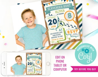Boys Scavenger Hunt Birthday Party Invitation Boys Detective Party Invitation Instant Download Edit File with Corjl