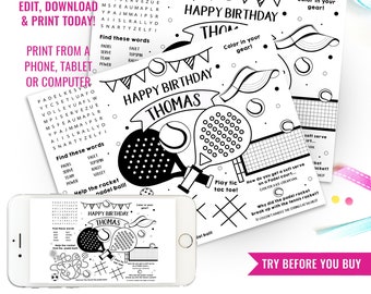 Kids Printable Activity Sheet Padel Coloring Custom Placemat Printable Paddle Party Padel Activity Mat Instant Download Edit File in Corjl
