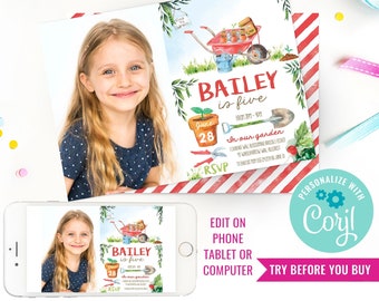 Birthday Party Gardening Invitation Summer Garden Planting Party Invitation Garden Party Invite Instant Download Edit File with Corjl