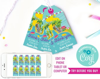 Water Park Party Favor Tags - Water Slide Party Favors - Summer Party - Pool Party Favor Tags - Instant Download & Edit File with Corjl