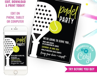 Padel Party Invitation for Adults Paddle Birthday Invite Teen Pickleball Party Invitation Instant Download Edit File in Corjl