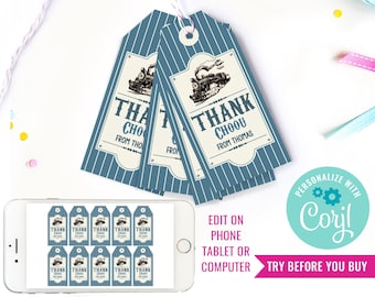 Boy Birthday Party Train Favor Tags Train Ticket Favors Vintage Train Birthday Party Favors Instant Download Edit File with Corjl