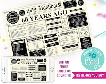 60th Birthday Party Printable Placemat - Birthday Newspaper Placemat - Placemat Decor Template - Instant Download & Edit File with Corjl