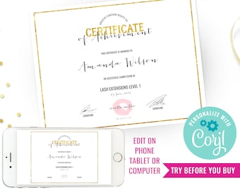 DIY Certificate of Achievement Template - Certificate of Completion Award - Printable Award - Instant Download & Edit File with Corjl