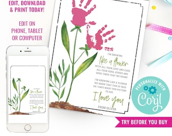I'm Growing Like a Flower - Kids Baby Toddler - Mother's Day Mom Mum - Handprint Mothers Day Art - Instant Download + Edit File with Corjl