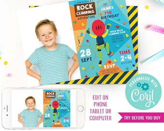 Boy Birthday Party Rock Climbing Invitation Indoor Climbing Party Invite Instant Download Edit File with Corjl