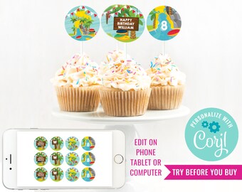 Water Park Birthday Party Cupcake Toppers - Water Slide Party Cupcake Toppers - Summer Party - Instant Download & Edit File with Corjl