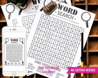 Army Birthday Party Activity Word Search - Camo Army Party Game - Army Party Printable Activity - Print Friendly - Instant Download PDF