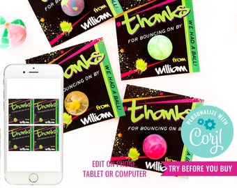 Jump Party Favors - Bounce Birthday Party Favors - Trampoline Park Birthday Party Favor Cards - Instant Download & Edit File with Corjl