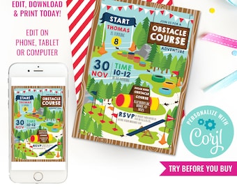 Kids Obstacle Course Party Invite Activity Party Invitation Obstacle Course Invitation Instant Download Edit File in Corjl