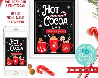 Hot Cocoa Bar Sign - Printable Chalkboard Hot Cocoa Bar Sign - Christmas Hot Chocolate Bar Sign Template -Instant Download & Edit in Corjl