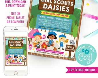 Girl Scouts Daisies Recruitment Flyer Printable - Girl Scout Recruitment Poster - Join The Daisies - Instant Download & Edit File with Corjl