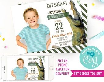 Crocodile Party Invitation - Crocodile Party - Alligator Party - Crocodile Photo Invitation - Instant Download & Edit File with Corjl