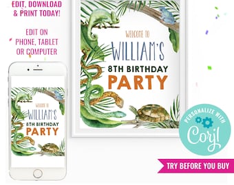 Reptile Party Welcome Sign - Reptile Party Sign - Reptile Birthday Party - Snake Party Welcome Sign- Instant Download & Edit File with Corjl