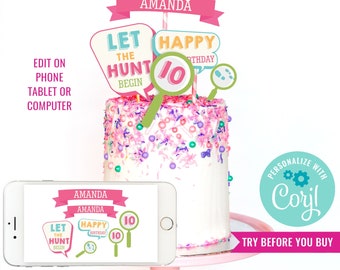 Scavenger Hunt Birthday Party Cake Topper - Girls Detective Party Cake Topper - Instant Download & Edit File with Corjl