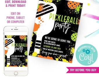Pickleball Party Invite Pickelball Birthday Party Invitation Pickle Ball Party Invite Instant Download Edit File with Corjl