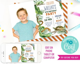 Reptile Party Invitation - Reptile Invite - Reptile Party - Snake Photo Invitation - Instant Download & Edit File with Corjl