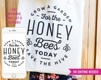 Svg Template Tote Bag Earth Day Svg Save The Bees Tote Use for T-shirts Mugs Tote Bags Svg EPS JPEG PDF Files Instant Download Template