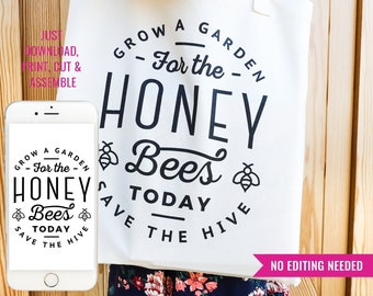 Earth Day Tote Bag Svg Template - Save The Bees Tote - Use for T-shirts, mugs & tote bags - Svg, EPS, JPEG and PDF Files - Instant Download