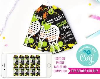 Kids Birthday Party Padel Favors Paddle Birthday Party Favor Tags Tween Padel Party Favors Instant Download Edit File with Corjl