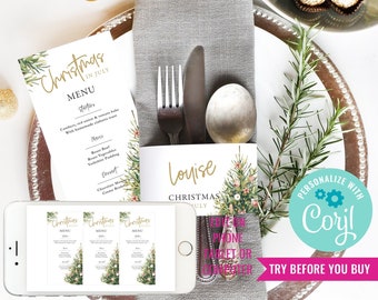 Christmas in July Party Place Setting - Christmas Menu - Christmas in July Table Setting  - Instant Download & Edit File with Corjl