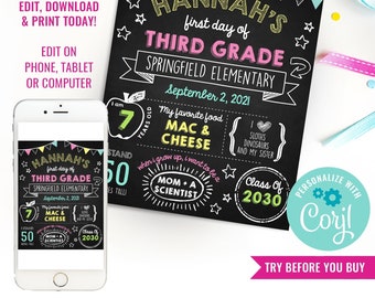 Back to School Chalkboard Poster - DIY Printable Back To School Poster - Stats Poster - Instant Download & Edit File with Corjl