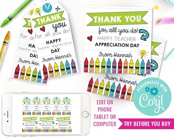 Teacher Appreciation Gift Tags Thank You Teacher Editable Gift Tags Teacher Thank You Gift Instant Download Edit in Corjl