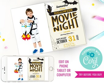 Halloween Movie Night Party Invitation - Halloween Invitation - Movie Night Photo Invitation - Instant Download & Edit File with Corjl