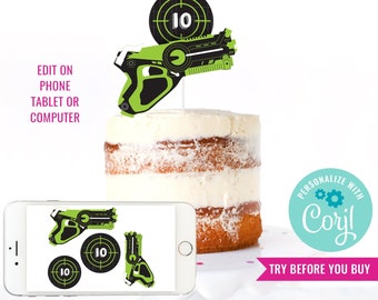 Cobertor De Pastel Comestible Personalizado De Laser Tag Quest ¡Pega Y Listo! Lámina Para Tartas Con Diseño De Laser Tag, Círculo Redondo, Fácil De Usar, Decoración Para Cumpleaños