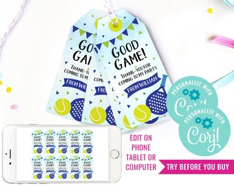 Boy Birthday Party Pickleball Party Favor Tags Padel Party DIY Favors Pickleball Party Favors Instant Download Edit File in Corjl
