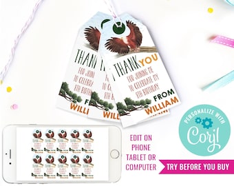 Birthday Party Birds of Prey Favor Tags Falconry Party Favors Eagle Party Favor Tags DIY Instant Download Edit File with Corjl