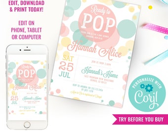 Ready To Pop Baby Shower Invitation for a Unisex Baby Shower - Instant Download & Edit File with Corjl