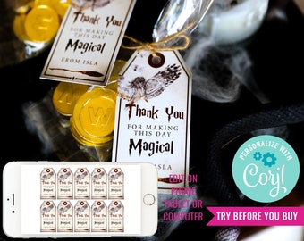 Halloween Wizard Party Favor Tags - Wizard Party Favors - Halloween Party Favors - Instant Download & Edit File in Corjl