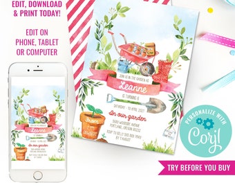 Girls Birthday Party Gardening Invitation Planting Party Invitation Girls Garden Party Invite Instant Download Edit File with Corjl