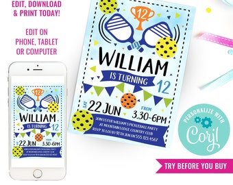Pickleball Party Invitation Pickleball Birthday Party Invite Pickle Ball Party Invitation Instant Download and Edit File at Home with Corjl