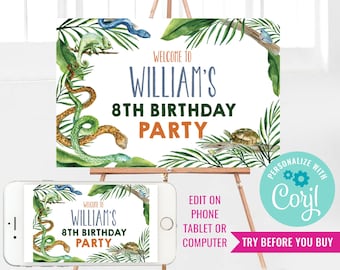 Reptile Party Welcome Sign - Reptile Party Poster - Snake Party Poster - Instant Download & Edit File with Corjl