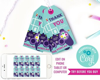 Girl Birthday Party Gaming Favor Tags Video Game Party Favors Girls Gaming Party Favor Tags Instant Download Edit File with Corjl