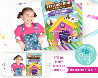 Pet Adoption Party Photograph Invitation - Puppy Party Picture Invitation - Cat Adoption Party - Instant Download & Edit File with Corjl