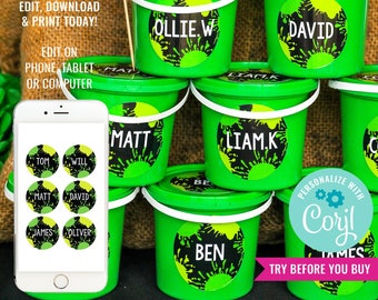 Boy Birthday Party Paintball Favors Name Labels for a Boys Paintball Party Name Labels Instant Download Edit File with Corjl
