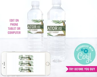 Boy Birthday Party Crocodile Water Bottle Labels Crocodile Drinks Labels Alligator Party Labels Instant Download Edit File with Corjl