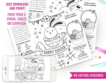 Printable Easter Activity Coloring Placemat - Easter Bunny Printable - Easter Activity Mat - Instant Download & Print at home