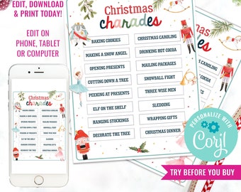 Printable Christmas Charades Game for kids - Printable Kids Game - Printable Family Christmas Game - Instant Download & Edit File with Corjl