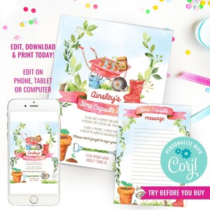 Time Capsule Template Gardening Party Time Capsule Sign Time Capsule Message Card Instant Download Edit File with Corjl