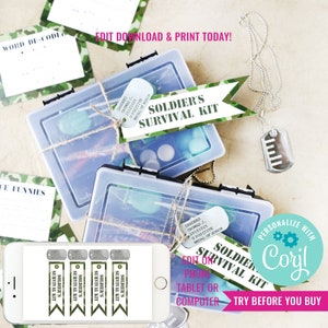 Boys Birthday Party Army Favor Tag Camo Army Party Favors Survival Kit Favors Army Party Instant Download Edit File with Corjl