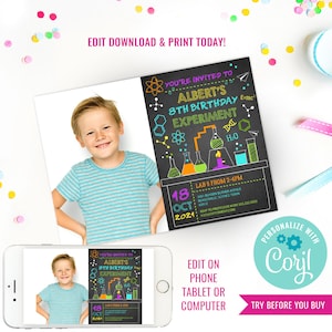 Birthday Party Science Invite Science Lab Experiment Party Invitation Science Lab Party Invitation Instant Download Edit File with Corjl