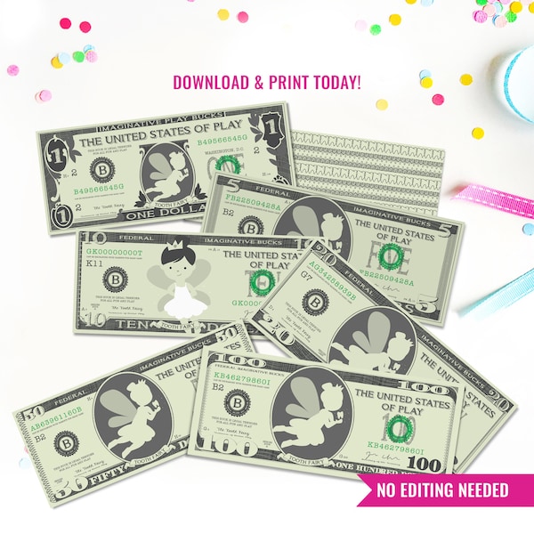 Printable Tooth fairy Pretend Play Money - Tooth fairy printable Money - Printable Money - Fake Money - Instant Download - Print at Home