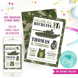 Boy Birthday Party Army Invitation for a Boy Camo Army Party Invite Toy Army Men Military Army Party Invite Instant Download Edit in Corjl