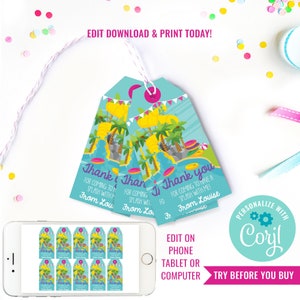 Girl Birthday Party Water Park Party Favor Tags Water Slide Party Favors Summer Party Favor Tags Pool Party Instant Download Edit in Corjl