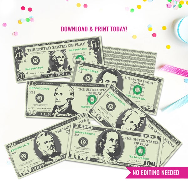 Printable Pretend Play Money - Play Money - Printable Money - Fake Money - Instant Download - Print at Home